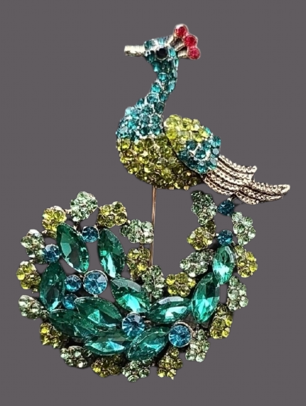 Royal Peacock Brooch Pin Teal Blue/Multi Rhinestone Costume Jewelry Whimsical